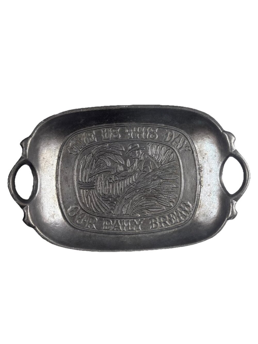 Vintage 1972 Sexton Pewter Metal "Give Us This Day Our Daily Bread" Serving Tray